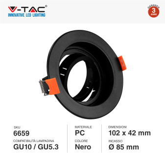 VT-934 Portafaretto Rotondo Nero per GU10 GU5.3 V-Tac