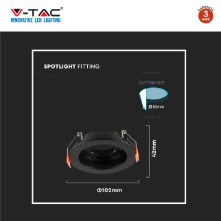 VT-934 Portafaretto Rotondo Nero per GU10 GU5.3 V-Tac