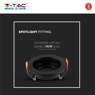 VT-934 Portafaretto Rotondo Nero per GU10 GU5.3 V-Tac