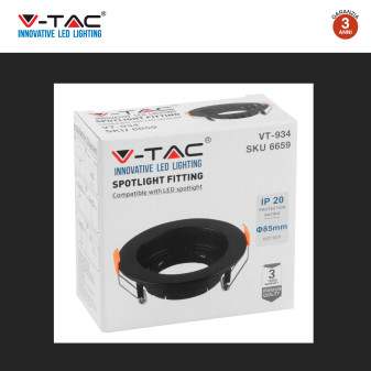 VT-934 Portafaretto Rotondo Nero per GU10 GU5.3 V-Tac