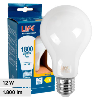 Lampadina LED E27 12W Bulb A70 Milky Filament Vetro Life