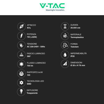 VT-2237 Lampadina LED R7s 7W Tubolare L78 SMD V-Tac