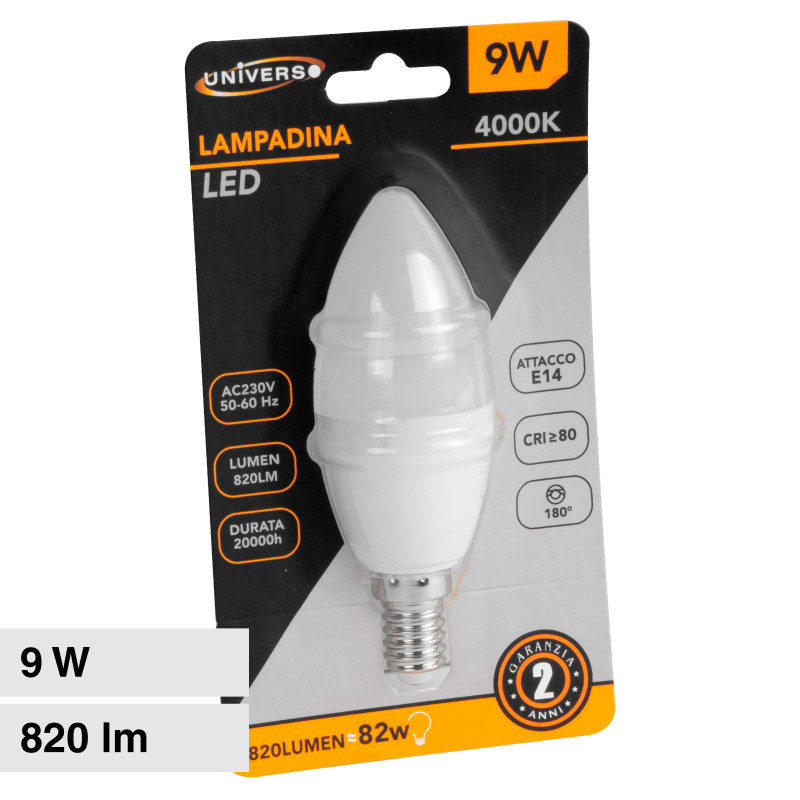 Lampadina LED E14 9W Candle C37 Candela SMD Universo