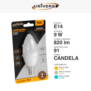 Lampadina LED E14 9W Candle C37 Candela SMD Universo
