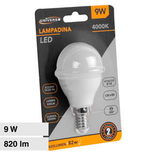 Lampadina LED E14 9W MiniGlobo P45 SMD Universo