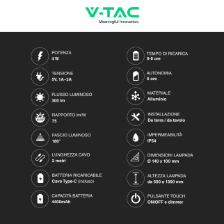 VT-7544 Lampada LED Dimmerabile da Terra o da Tavolo V-Tac