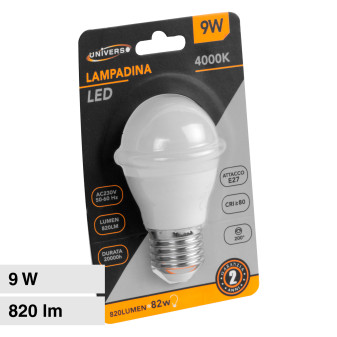 Lampadina LED E27 9W MiniGlobo G45 SMD Universo