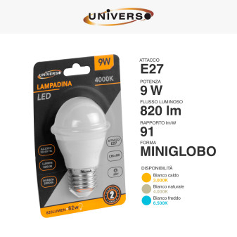 Lampadina LED E27 9W MiniGlobo G45 SMD Universo