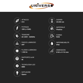 Lampadina LED E14 12W Bulb A60 SMD Universo