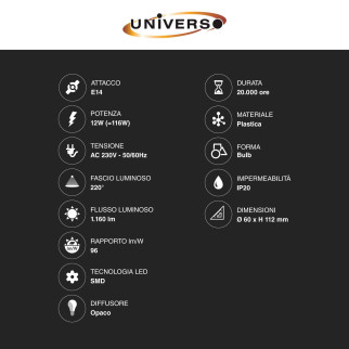 Lampadina LED E14 12W Bulb A60 SMD Universo
