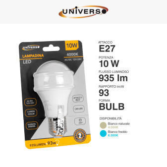 Lampadina LED E27 10W Bulb A60 SMD 12V/24V Universo