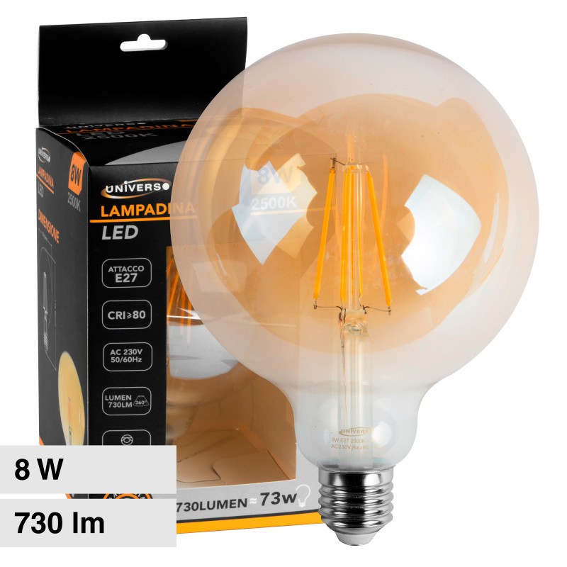 Lampadina LED E27 8W Globo G125 Filament Ambrata Universo