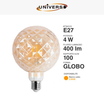 Lampadina LED E27 4W Globo G125 Filament Ambrata Universo