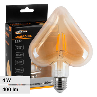 Lampadina LED E27 4W Cuore Filament Ambrata Universo