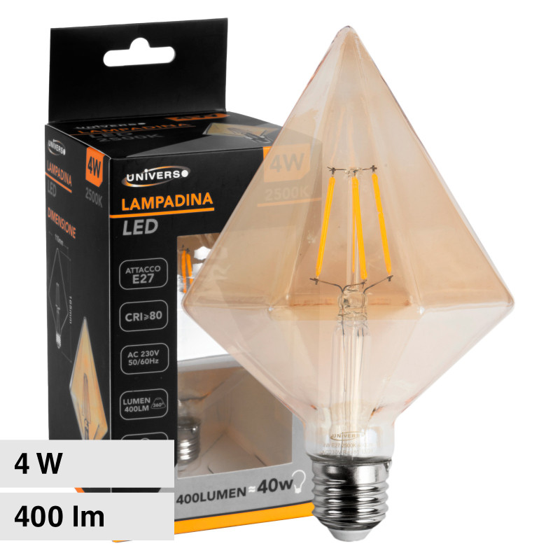 Lampadina LED E27 4W Prisma Filament Ambrata Universo