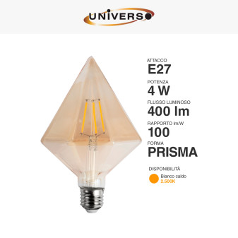 Lampadina LED E27 4W Prisma Filament Ambrata Universo