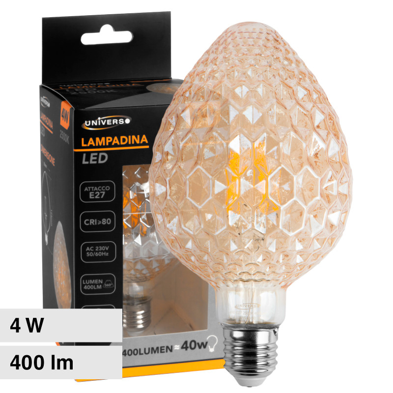 Lampadina LED E27 4W Ovale Filament Ambrata Universo