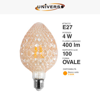 Lampadina LED E27 4W Ovale Filament Ambrata Universo