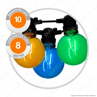 Catena Party 10 Lampadine LED Globo G80 Filament Multicolor - per