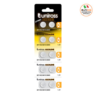 Batterie AG12/LR1142/G12/LR43/186/386 1.5V a Bottone Uniross