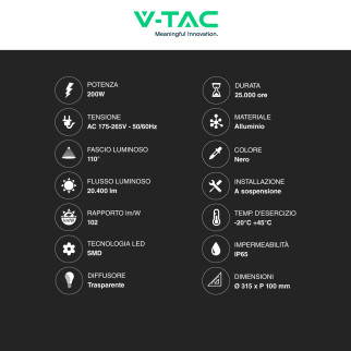 VT-92200 Lampada Industriale LED 200W SMD Ufo Shape V-Tac