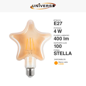 Lampadina LED E27 4W Stella Filament Ambrata Universo