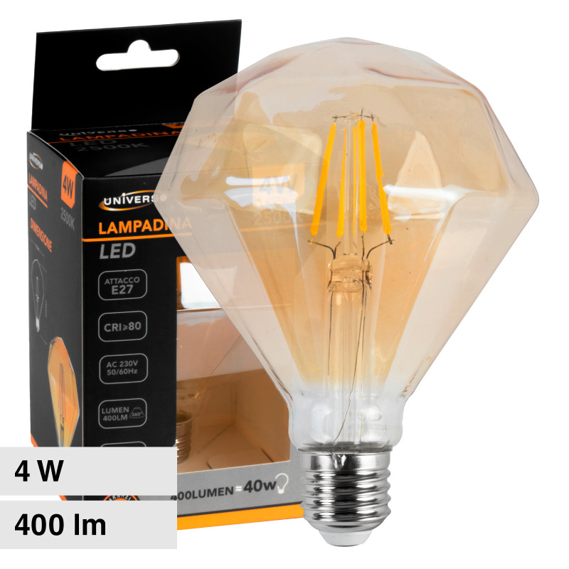 Lampadina LED E27 4W Diamante Filament Ambrata Universo