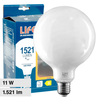 Lampadina LED E27 11W G125 Globo Filament Milky in Vetro Life
