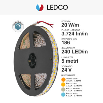 LEDCO Striscia LED 2835 Monocolore 240 LED/metro 24V 5mt