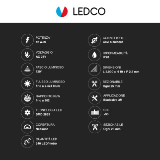 Striscia LED 2835 Monocolore 240 LED/metro 24V LEDCO 5mt