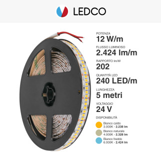 Striscia LED 2835 Monocolore 240 LED/metro 24V LEDCO 5mt
