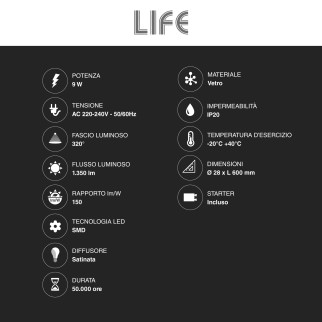Life HF7 Tubo LED G13 9W T8 SMD 60cm in Vetro con Starter