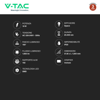 VT-1277 Tubo LED SMD Nano Plastic T8 G13 18W 120cm V-Tac