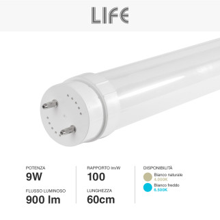 Tubo LED SMD Vetro Satinato T8 G13 9W 60cm Life