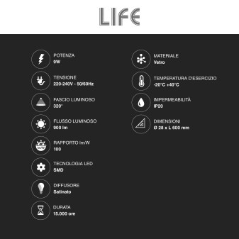 Tubo LED SMD Vetro Satinato T8 G13 9W 60cm Life