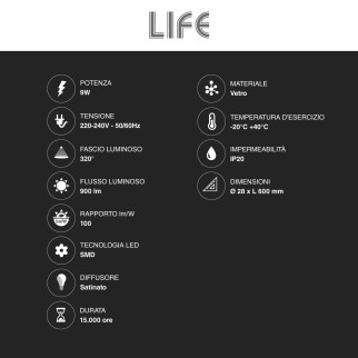 Tubo LED SMD Vetro Satinato T8 G13 9W 60cm Life