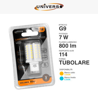 Lampadina LED G9 7W Tubolare SMD Universo