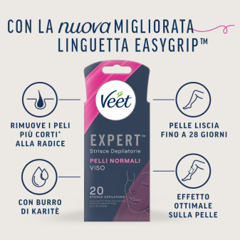 Strisce Depilatorie Viso per Pelli Normali Veet Expert 20pz