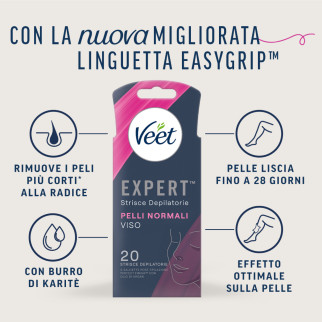 Strisce Depilatorie Viso per Pelli Normali Veet Expert 20pz