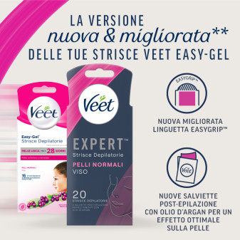 Strisce Depilatorie Viso per Pelli Normali Veet Expert 20pz