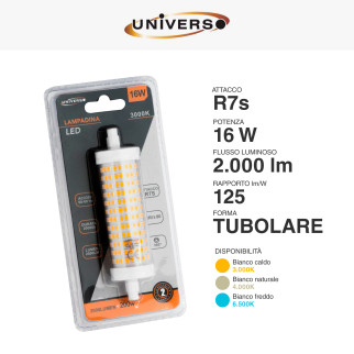 Lampadina LED R7s 16W Tubolare L118 SMD Universo