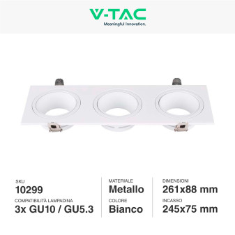 Portafaretto Triplo GU10 GU5.3 (MR16) Bianco Orientabile V-Tac VT-441