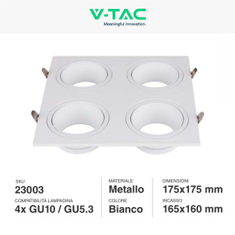 Portafaretto GU10 GU5.3 (MR16) Bianco Orientabile V-Tac VT-442