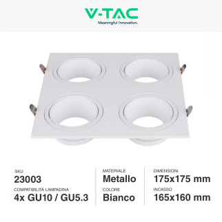 Portafaretto GU10 GU5.3 (MR16) Bianco Orientabile V-Tac VT-442