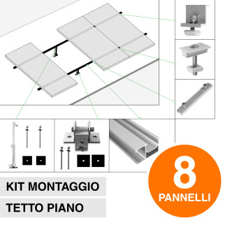 Kit Struttura per Montaggio di 8 Pannelli Solari su Tetto Piano
