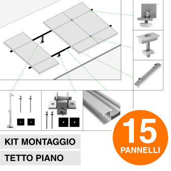 Kit Struttura per Montaggio di 15 Pannelli Solari su Tetto Piano