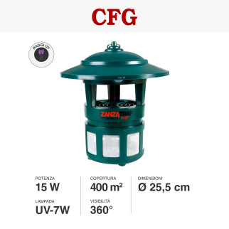 ZanzaTrap 360° Lampada UV 15W Cattura Insetti IPX4 da Esterno CFG