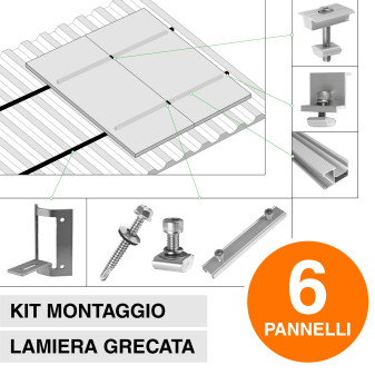 Kit Struttura per Montaggio di 6 Pannelli Solari Lamiera Grecata
