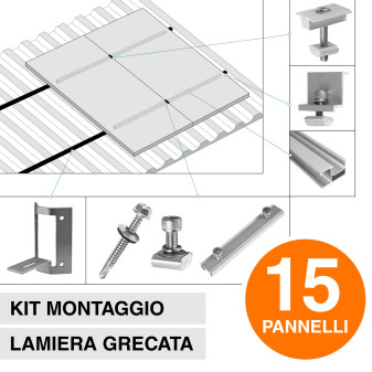 Kit Struttura Montaggio 15 Pannelli Solari su Tetto Lamiera