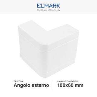 Elmark Angolo Esterno per Canaline Passacavi 100x60 in Plastica Colore Bianco